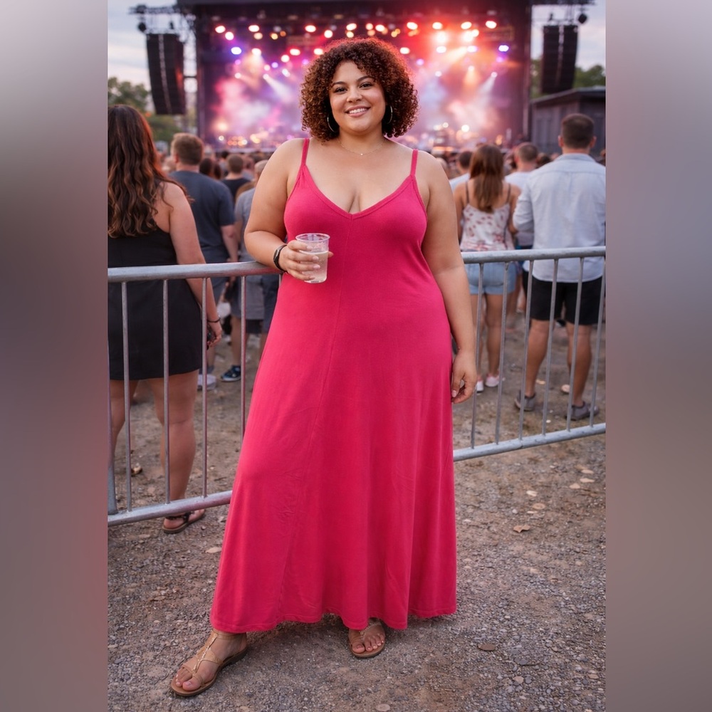 Brand New Fuchsia V Neck Maxi W/Pockets Various color slightly may vary